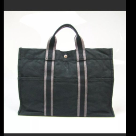 Hermes Fourre-Tout MM Black Canvas Bag "Authentic" Purple Stripe - Picture 2 of 14